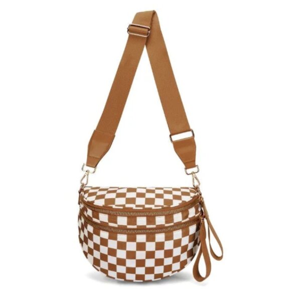 Handbags - Tan & White Checkered Women’s Fanny Pack Belt Bag | Adjustable | New